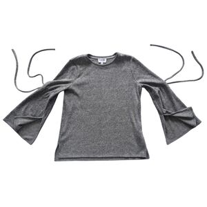 Highline Women's Large Grey Bell Sleeve Tie Elbow  Long Sleeve Crewneck Knit